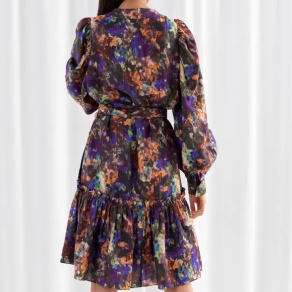 & Other Stories Watercolor Ruffle Midi Wrap Dress Womens Size 4 Boho - Picture 2 of 16